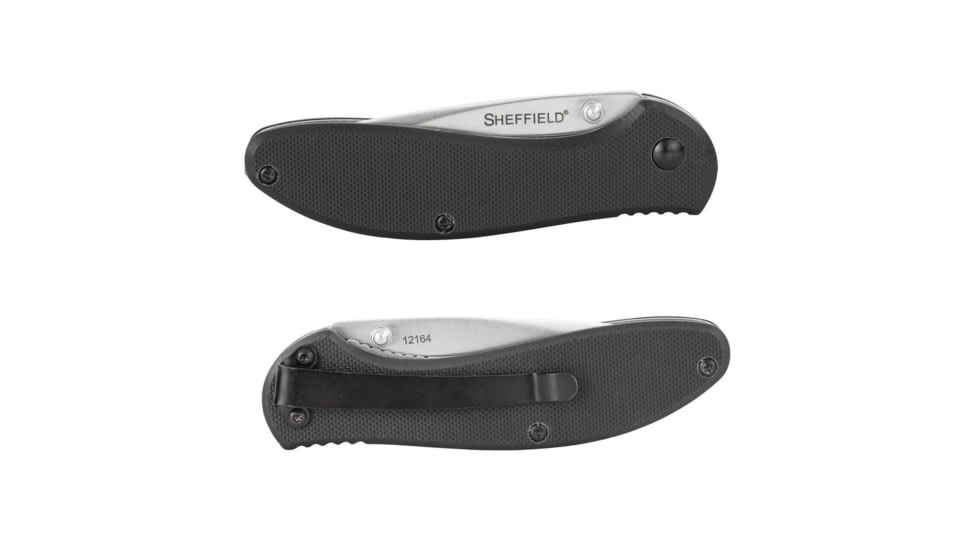Sheffield Berda Assisted Opening Folding Knife, 3in, 420 Stainless Steel, Drop Point, Black G10 Handle, 12164