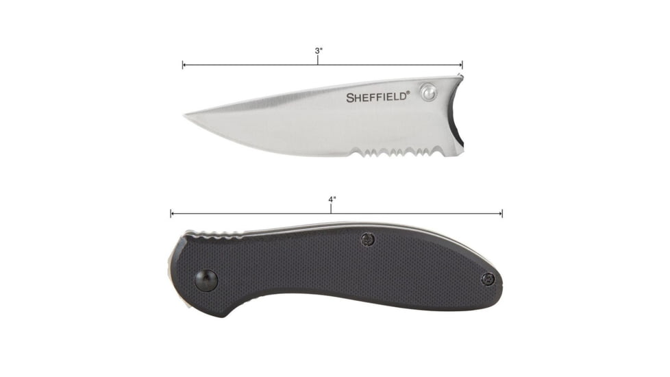 Sheffield Berda Assisted Opening Folding Knife, 3in, 420 Stainless Steel, Drop Point, Black G10 Handle, 12164