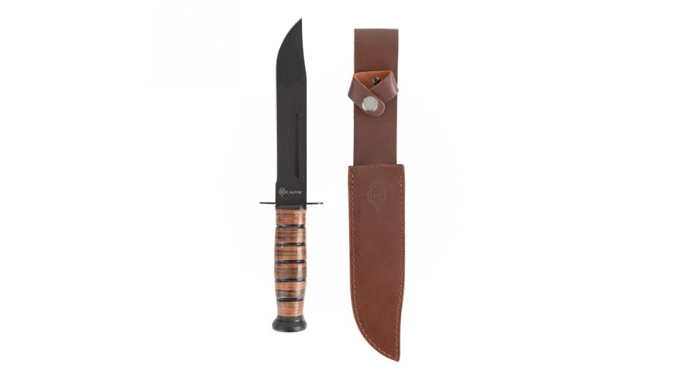 Sheffield Combat Knife with Sheath, 420 Stainless Steel 7in Black Oxide Blade, Stacked Leather Handle, Black 11004