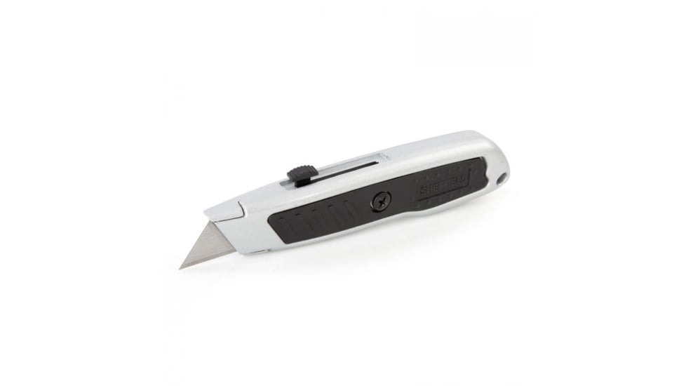 Sheffield Comfort Grip Retractable Utility Folding Knife, Silver, Black, 12243