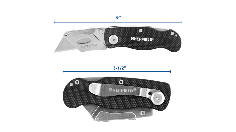 Sheffield Lock Back Utility Folding Knife, 3.5in, Black, 12613