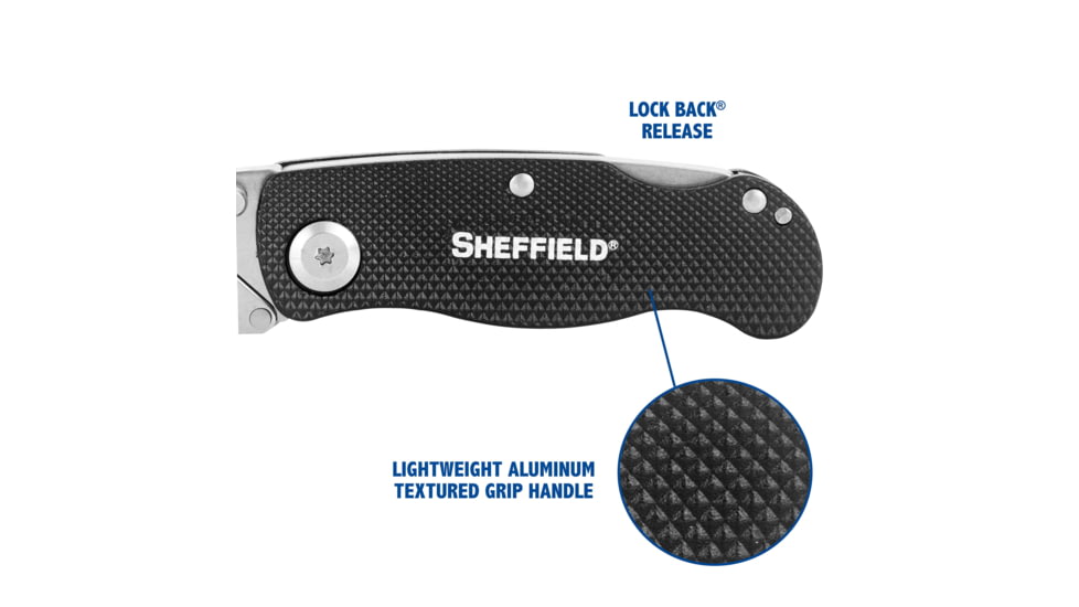 Sheffield Lock Back Utility Folding Knife, 3.5in, Black, 12613