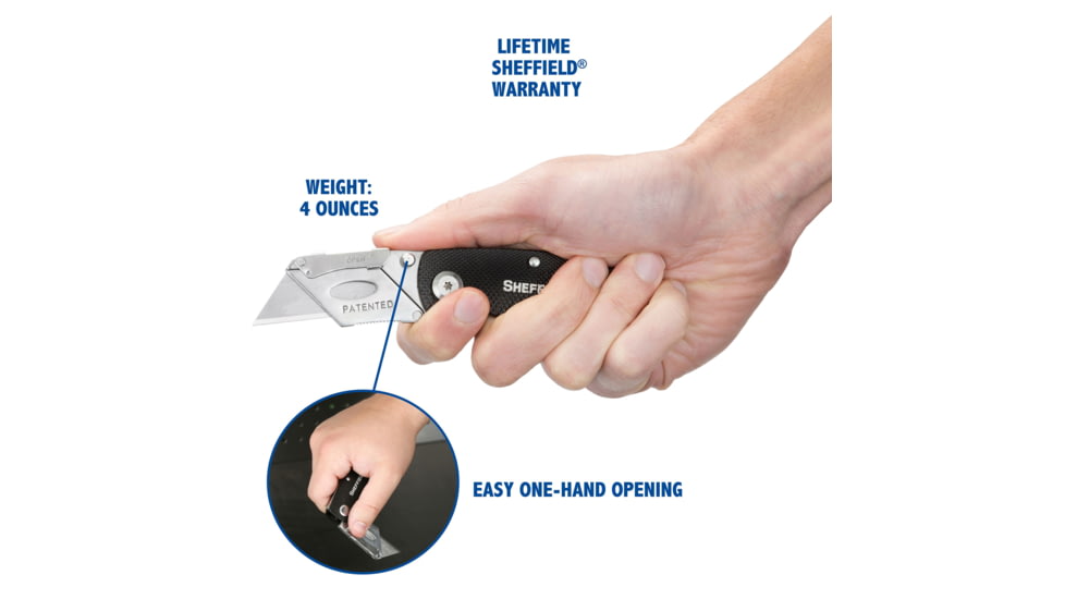 Sheffield Lock Back Utility Folding Knife, 3.5in, Black, 12613