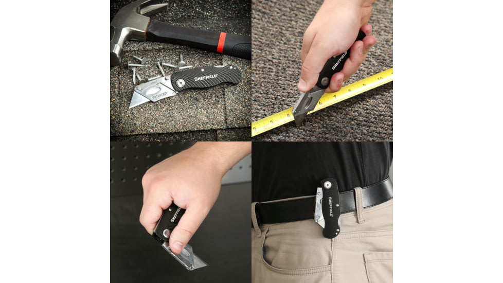 Sheffield Lock Back Utility Folding Knife, 3.5in, Black, 12613