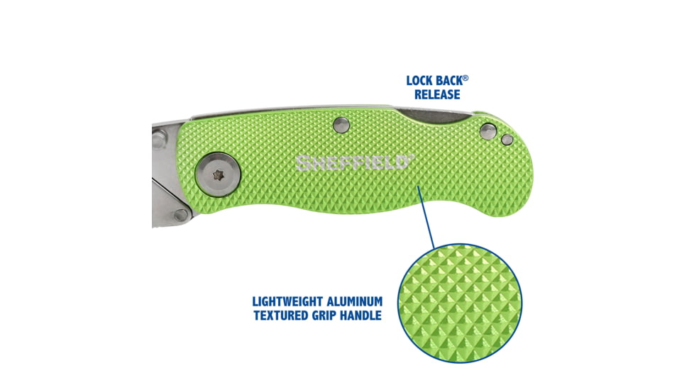 Sheffield Lock Back Utility Folding Knife, 3.5in, Green, 12615