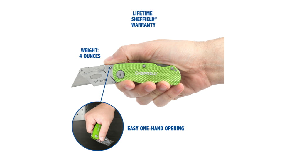 Sheffield Lock Back Utility Folding Knife, 3.5in, Green, 12615