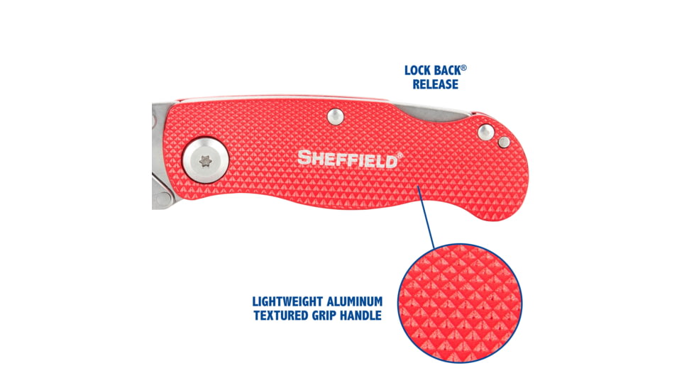 Sheffield Lock Back Utility Folding Knife, 3.5in, Red, 12614