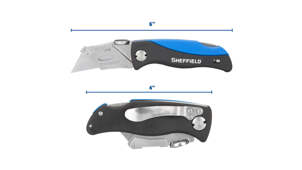 Sheffield Quick Change Lock Back Utility Folding Knife, 4in, ABS Handle, Blue, 12119