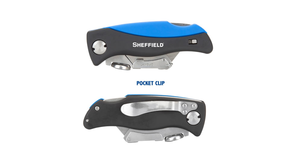Sheffield Quick Change Lock Back Utility Folding Knife, 4in, ABS Handle, Blue, 12119