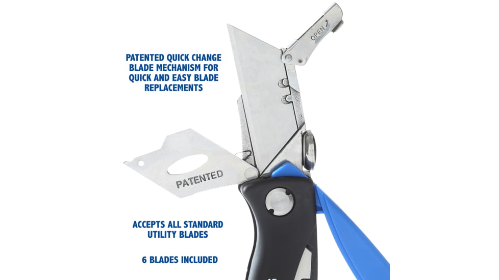 Sheffield Quick Change Lock Back Utility Folding Knife, 4in, ABS Handle, Blue, 12119