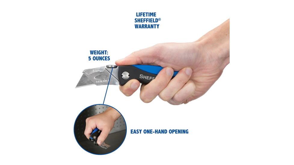 Sheffield Quick Change Lock Back Utility Folding Knife, 4in, ABS Handle, Blue, 12119