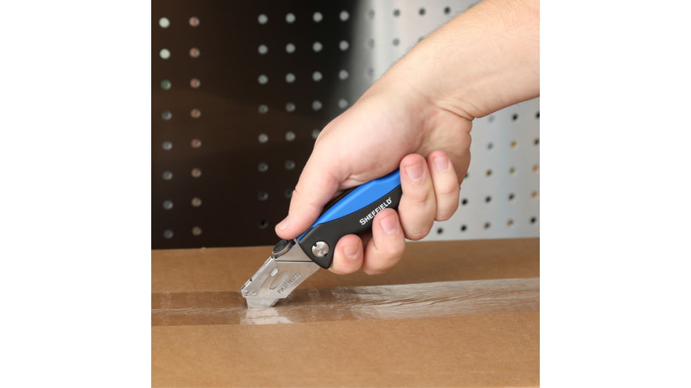 Sheffield Quick Change Lock Back Utility Folding Knife, 4in, ABS Handle, Blue, 12119