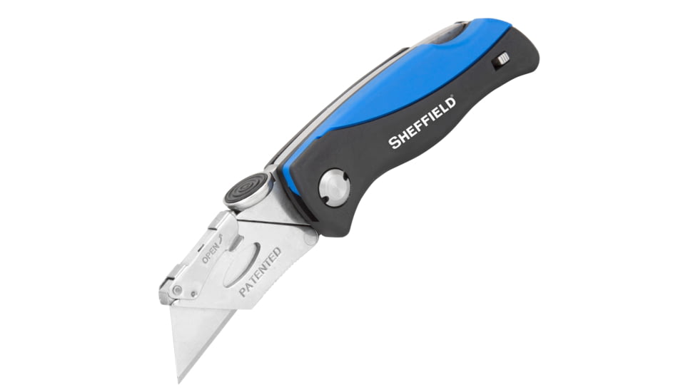 Sheffield Quick Change Lock Back Utility Folding Knife, 4in, ABS Handle, Blue, 12119