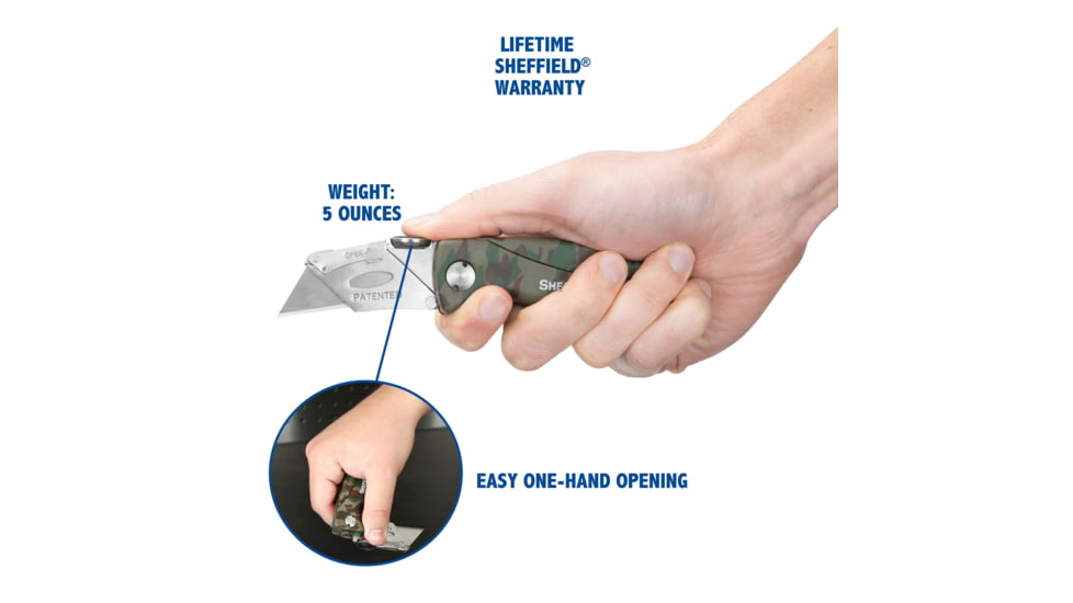 Sheffield Quick Change Lock Back Utility Folding Knife, 6.5in, ABS Handle, Camo, 12131