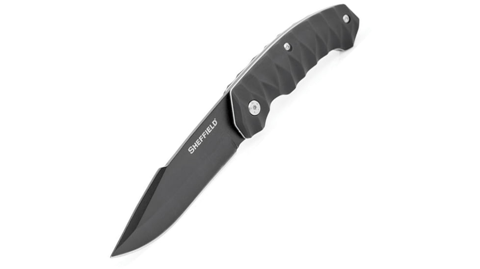 Sheffield Truxton Fixed Blade Knife, 10in Overall, 4.75in Black Oxide Coated 420 SS Drop Point, Black Rubberized ABS Handle, Black Nylon Belt Sheath, Black, 12149
