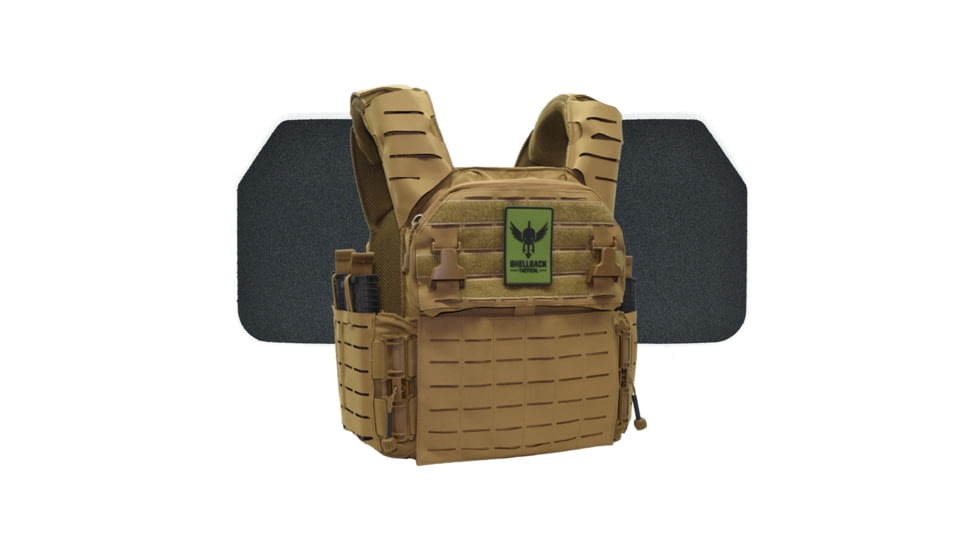 Shellback Tactical Banshee Elite 3.0 Body Armor Kit with Level III+ Model P5mmSAO Armor Plates, Coyote, S/M, SBT-BANELT3-P5MM-CT-SM