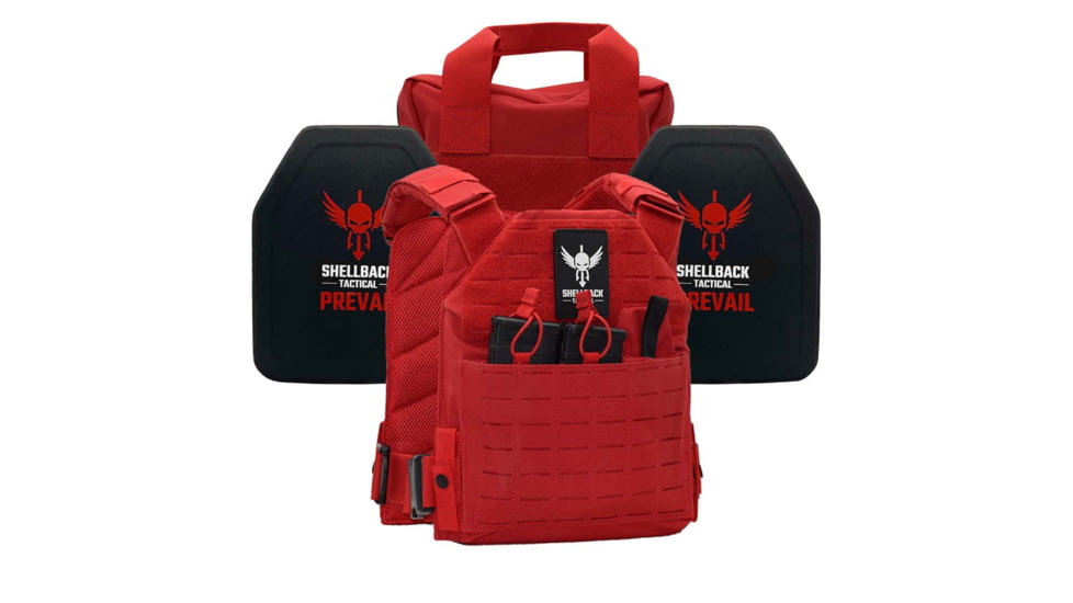 Shellback Tactical Defender 2.0 Level IV Active Shooter Armor Kit w/ Model 4SICMH Ceramic Plates, Range Red, One Size, SBT-9040-4SICMH-RD