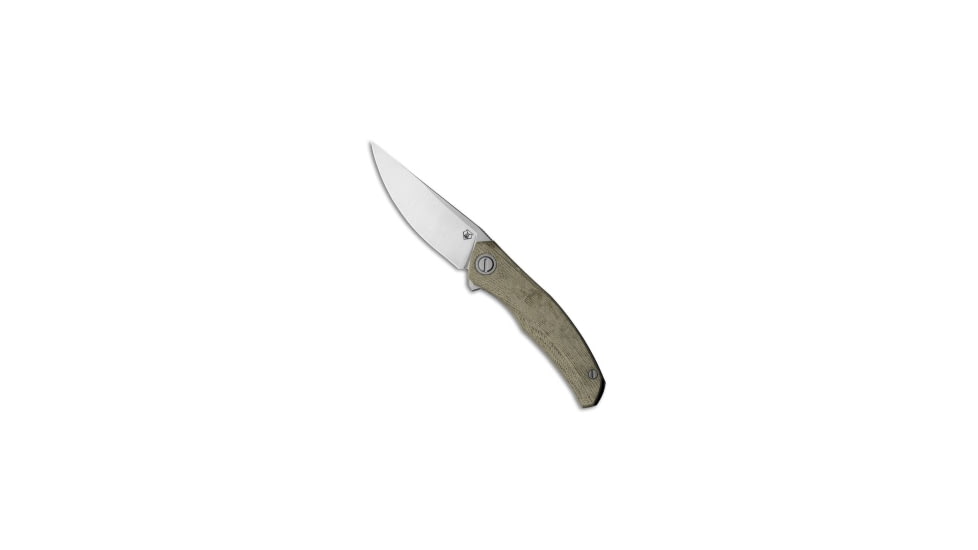 Shirogorov Q95 Ursus Folding Knife, 3.75in, ELMAX, Trailing Point Blade, Micarta, Green Handle, Green/Gray, 8.75 inch, BHQ-219303