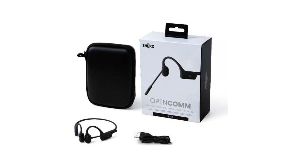 Shokz OpenComm Bone Conduction Stereo Bluetooth Headset, Black, C102-AN-BK-US