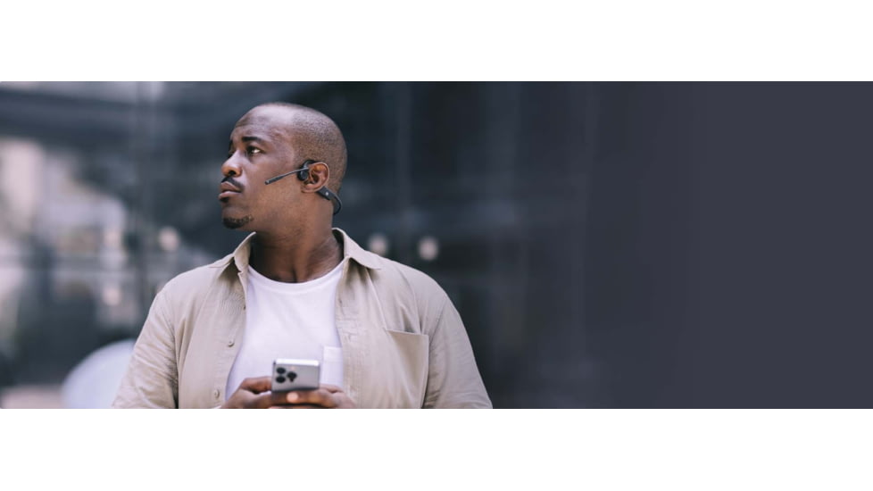 Shokz OpenComm Bone Conduction Stereo Bluetooth Headset, Black, C102-AN-BK-US