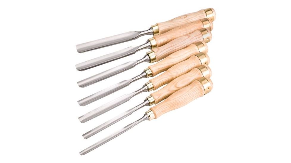 Shop Fox 7 Pc. Gouge Chisel Set, Chrome Vanadium Steel, Ash Handles, 10.75in. to 12in. Long Overall D3780