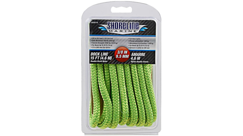 Shoreline Marine Double Braid Polyester Dock Line,.375inx15ft,Green 117941