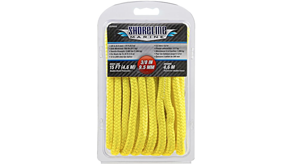 Shoreline Marine Double Braid Polyester Dock Line,.375inx15ft,Yellow 117938