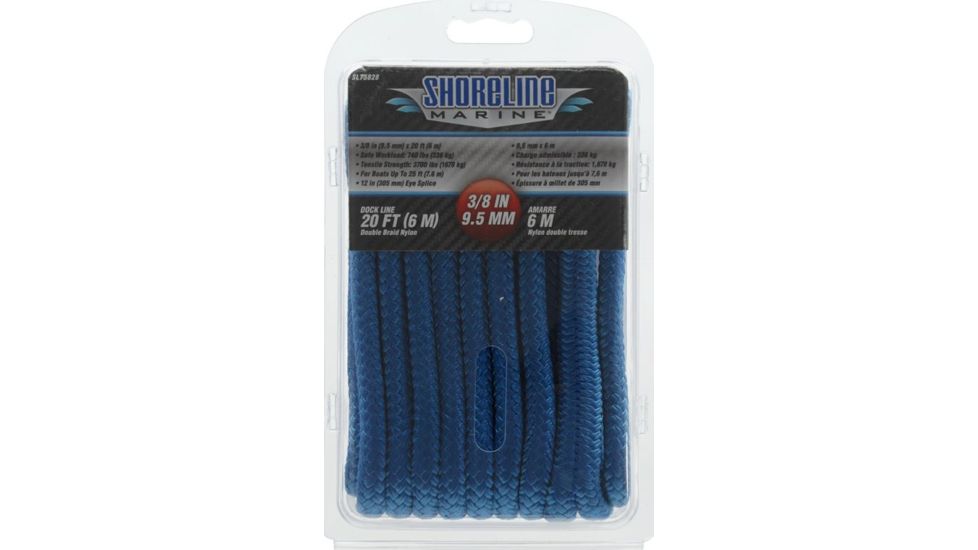 Shoreline Marine Double Braided Nylon Dock Line,.375inx15ft,Blue 075827