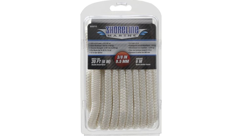 Shoreline Marine Double Braided Nylon Dock Line,.375inx15ft,White 065208