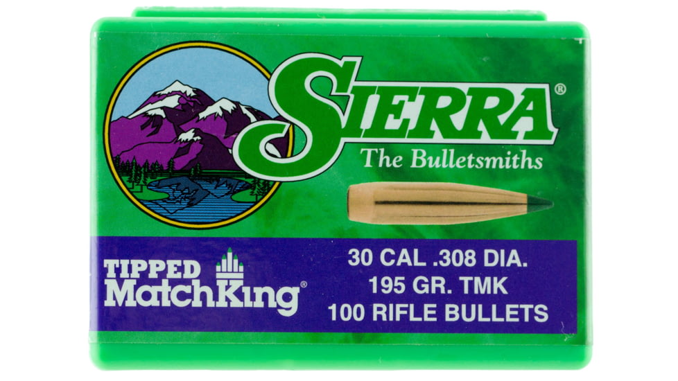 Sierra Bullets Tipped MatchKing .30 Caliber/7.62mm 195grain Rifle Bullets, 100 Bullets/Box, 7795