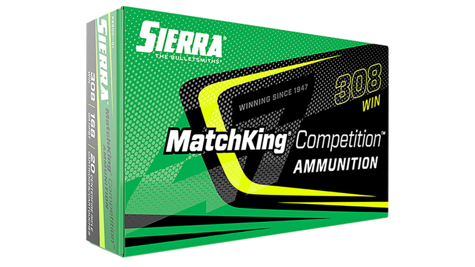 Sierra Bullets MatchKing .308 Winchester 168 Grain Hollow Point Boat Tail Brass Cased Centerfire Rifle Ammo, 20 Rounds, A2200-01