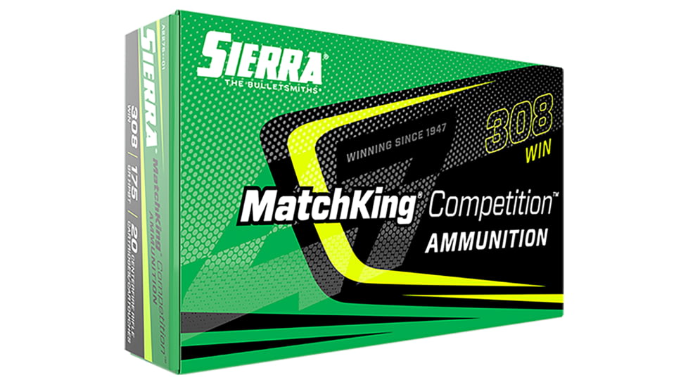 Sierra Bullets MatchKing .308 Winchester 175 Grain Hollow Point Boat Tail Brass Cased Centerfire Rifle Ammo, 20 Rounds, A2275-01