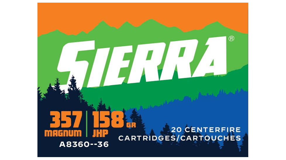 Sierra Bullets Outdoor Master .357 Magnum 158 Grain Jacketed Hollow Point Brass Cased Pistol Ammo, 20 Rounds, A8360-36