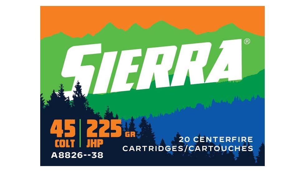 Sierra Bullets Outdoor Master .45 Colt 225 Grain Jacketed Hollow Point Brass Cased Pistol Ammo, 20 Rounds, A8826-38