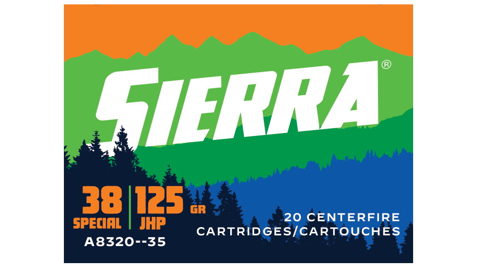Sierra Bullets Sports Master 38 Special 125 Grain Jacketed Hollow Point Flat Brass Ammo, 20 Rounds, A8320--35