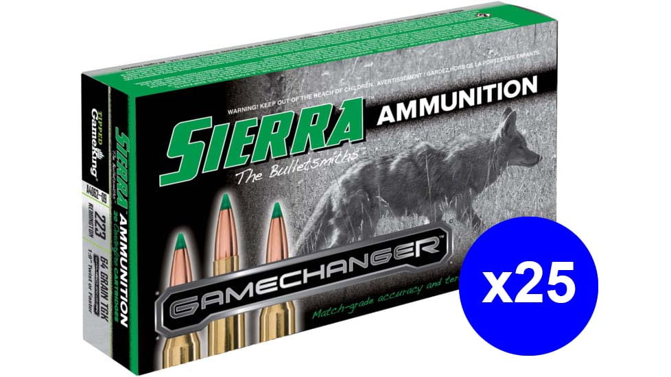 Sierra Bullets GameChanger .223 Remington 64 grain Sierra Bullets Tipped GameKing Brass Cased Centerfire Rifle Ammo, 500 Rounds
