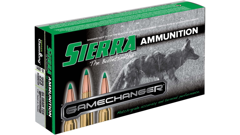 Sierra Bullets GameChanger Rifle Ammo, .223 Remington, Sierra Bullets Tipped GameKing, 64 Grain, 20 Rounds, A4062--09