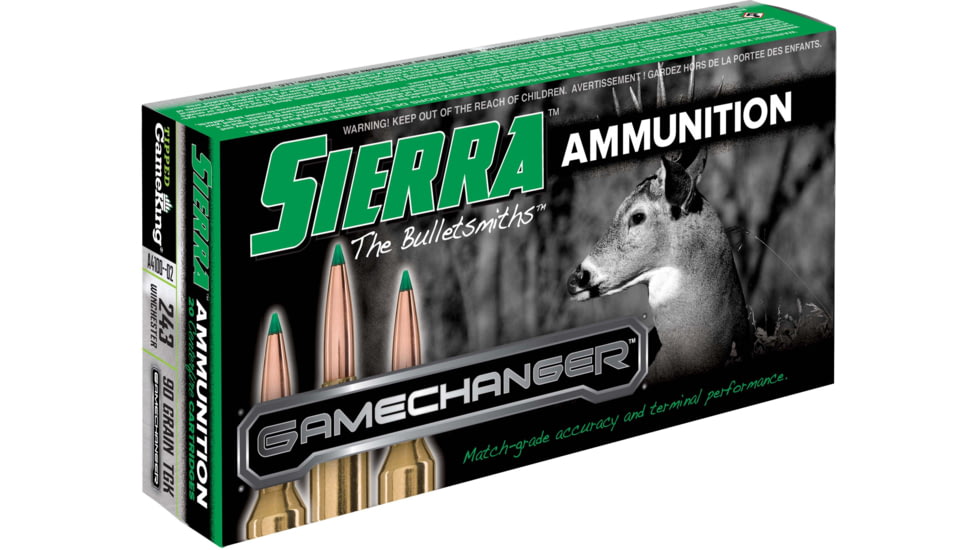 Sierra Bullets GameChanger Rifle Ammo, .243 Winchester, Sierra Bullets Tipped GameKing, 90 Grain, 20 Rounds, A4103--02