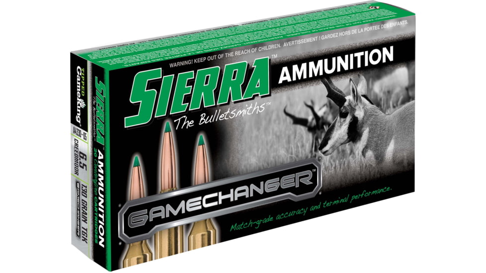 Sierra Bullets GameChanger Rifle Ammo, 6.5 Creedmoor, Sierra Bullets Tipped GameKing, 130 Grain, 20 Rounds, A4330--05