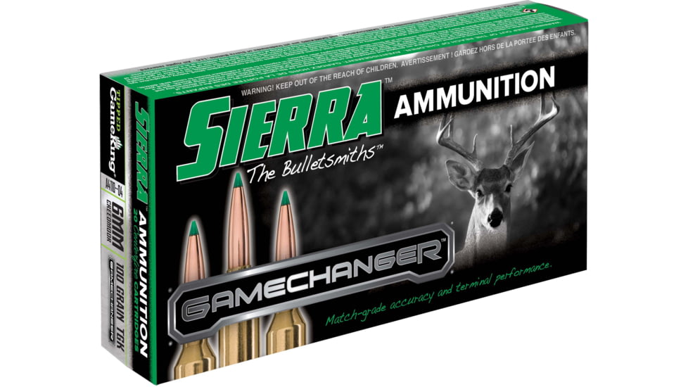 Sierra Bullets GameChanger Rifle Ammo, 6mm Creedmoor, Sierra Bullets Tipped GameKing, 100 Grain, 20 Rounds, A4110--04