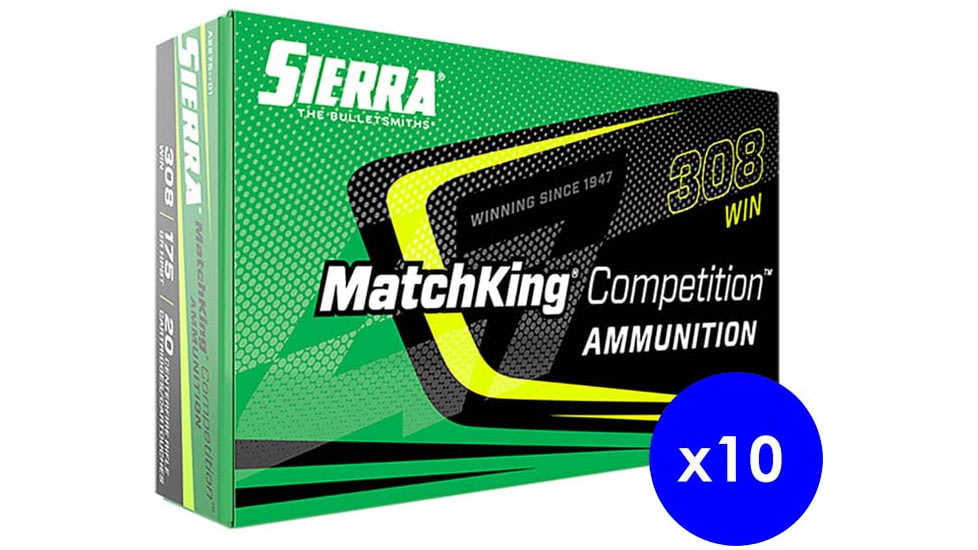 Sierra Bullets MatchKing .308 Winchester 175 Grain Hollow Point Boat Tail Brass Cased Rifle Ammo, 200 Rounds