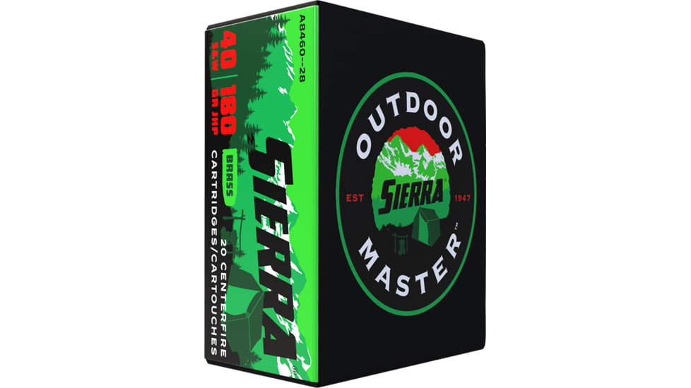 Sierra Bullets Outdoor Master 40 S&amp;W, 180 Grain, Jacketed Hollow Point/JHP, Brass Cased, Centerfire Pistol Ammo, 20 Rounds, A8460-28