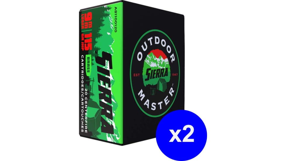 Sierra Bullets Outdoor Master 380 Auto, 90 Grain, Jacketed Hollow Point/JHP, Brass Cased, Centerfire Pistol Ammo, 40 Rounds, A8100-27