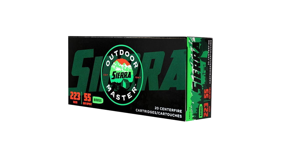 Sierra Bullets Outdoor Master Varminter .223 Remington 55 Grain Hollow Point Boat Tail Brass Cased Rifle Ammo, 20 Rounds, A9375-32-20RD