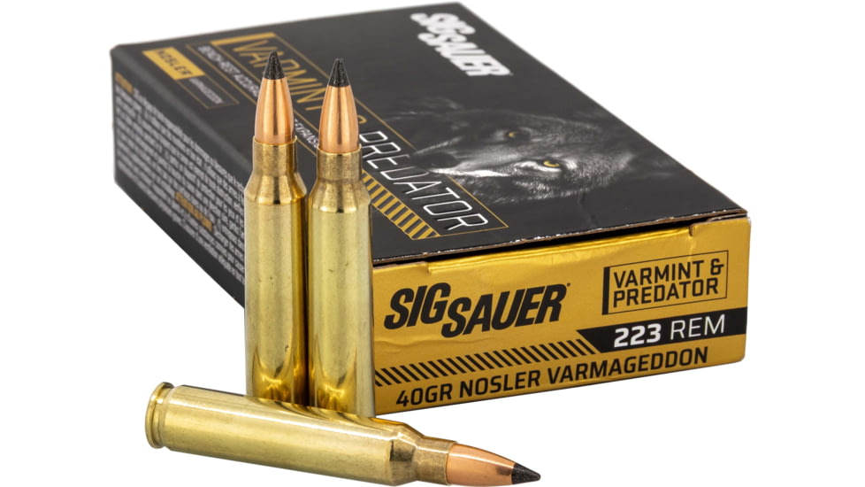SIG SAUER .223 Remington 40 Grain Nosler Varmageddon Brass Cased Rifle Ammo, 20 Rounds, C223VP40-20
