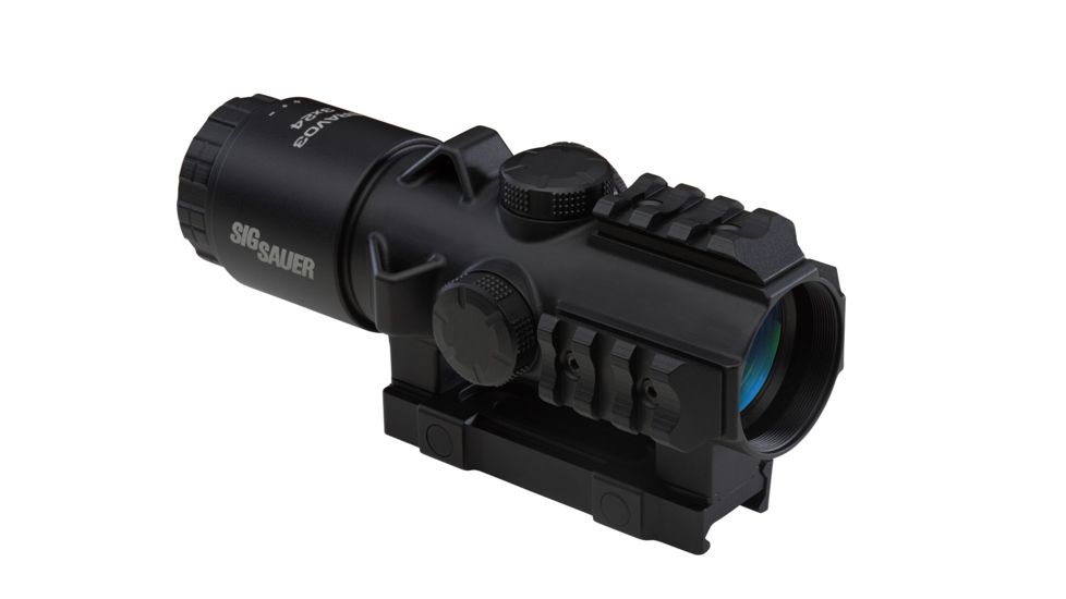 SIG SAUER Bravo3 Prismatic Battle Red Dot Sight, 3x24mm, 300 Blackout Horseshoe Dot Illuminated Reticle, 0.5 MOA, M1913, Graphite, Medium, SOB33102