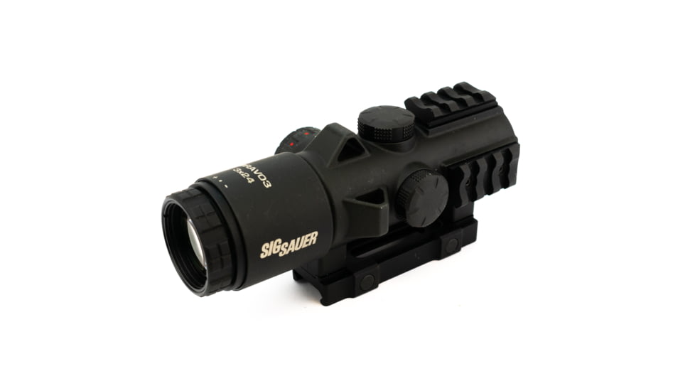 SIG SAUER Bravo3 Prismatic Battle Red Dot Sight, 3x24mm, 556-762 Horseshoe Dot Illuminated Reticle, 0.5 MOA, M1913, Graphite, Medium, SOB33101