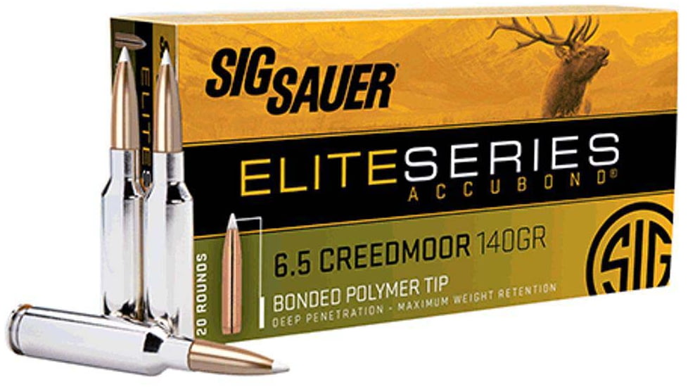 SIG SAUER Elite Accubond 6.5mm Creedmoor 140 Grain Bonded Tipped Brass Cased Rifle Ammo, 20 Rounds, E65CMAB140-20