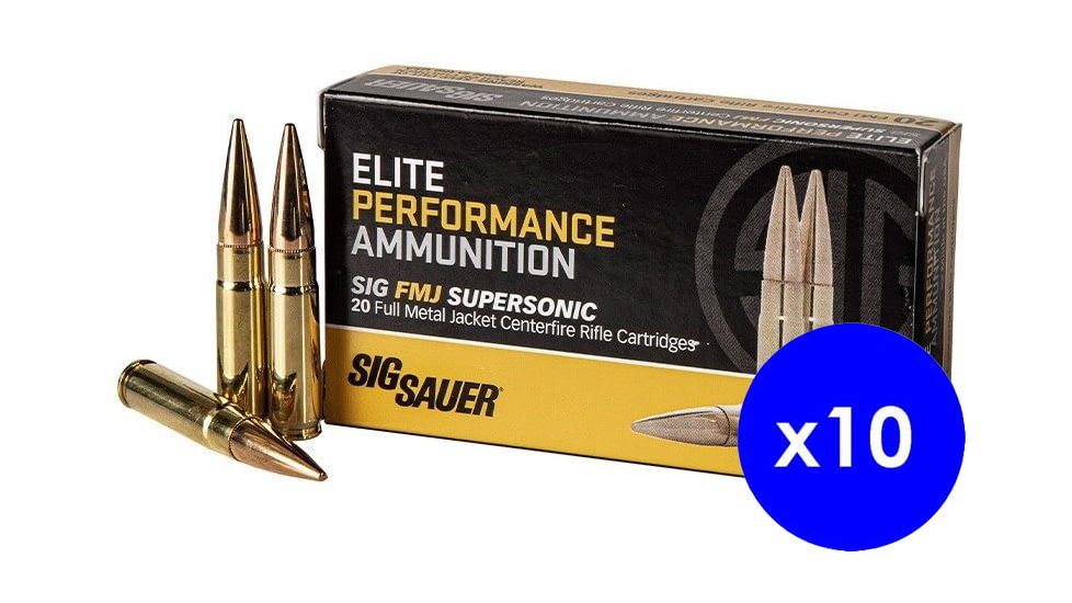 SIG SAUER Elite Ball .300 AAC Blackout 125 grain Full Metal Jacket Brass Cased Centerfire Rifle Ammo, 200 Rounds