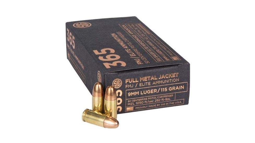 SIG SAUER Elite Ball P365 9mm Luger 115 Grain Full Metal Jacket Brass Cased Centerfire Pistol Ammo, 50 Rounds, E9 mmB1-365-50